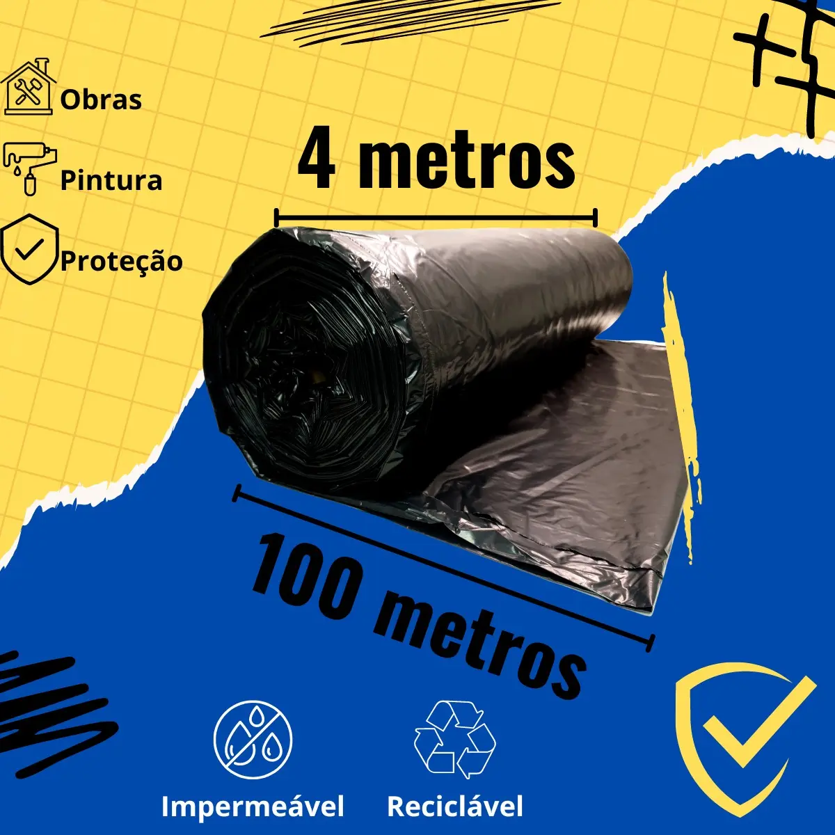 Bobina Lona Preta 4x100m 10kg Para Construção - Imagem 3