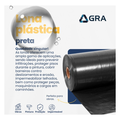 4 Peças Lona Plástica Preta 4x10m Reformas Laje Obras - Imagem 2