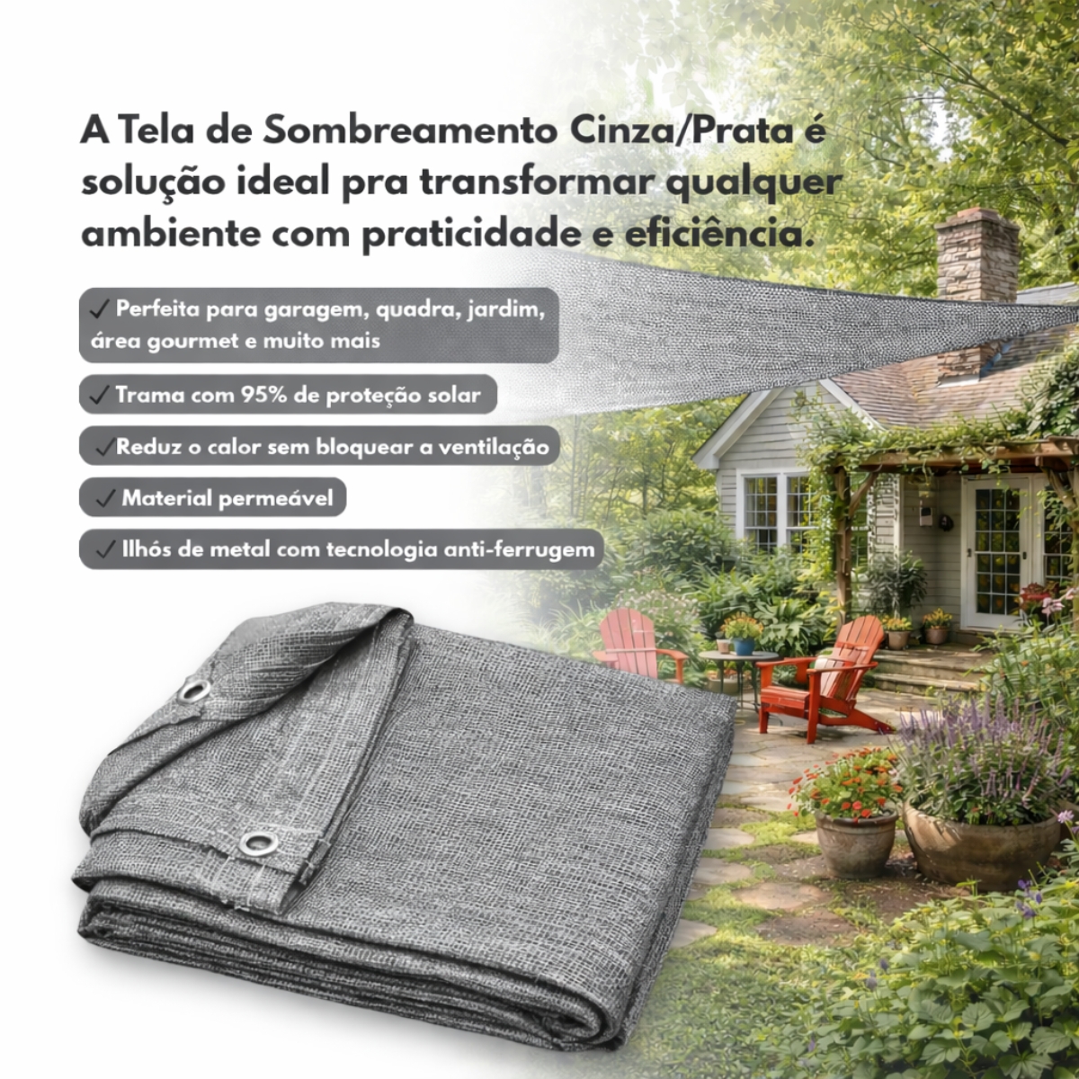 Tela Toldo Sombrite 95% 5x3m Shade Sombra Garagem Jardim - Imagem 4