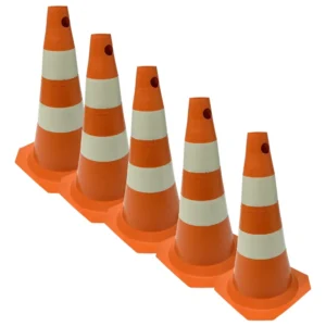 5 Cones 50cm Sinalização Baliza Pvc Rígido Laranja E Branco