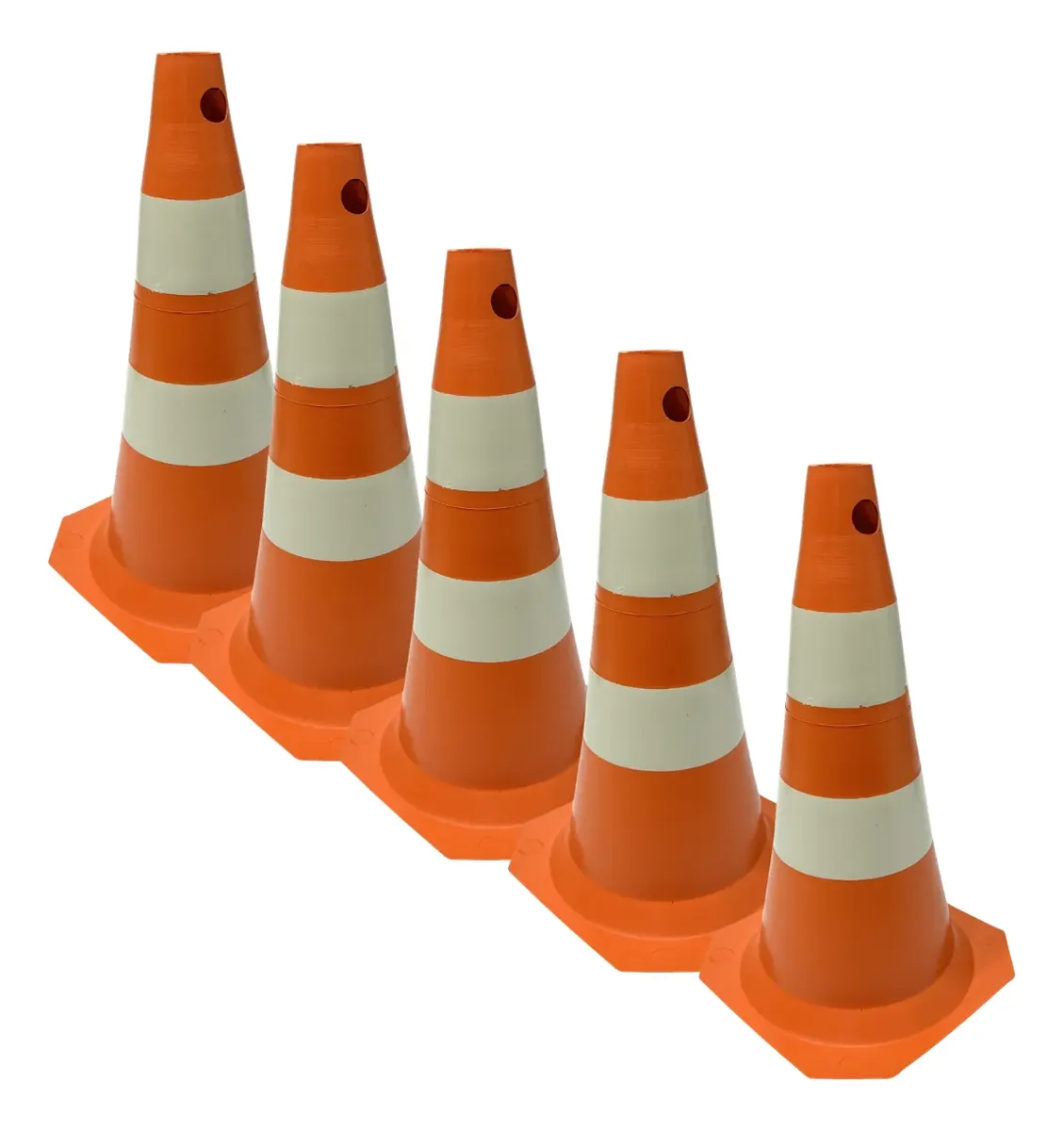 5 Cones 50cm Sinalização Baliza Pvc Rígido Laranja E Branco