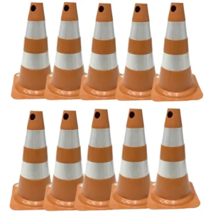 Kit 10 Cones 50cm Sinalização Trânsito Obras Fita Refletiva