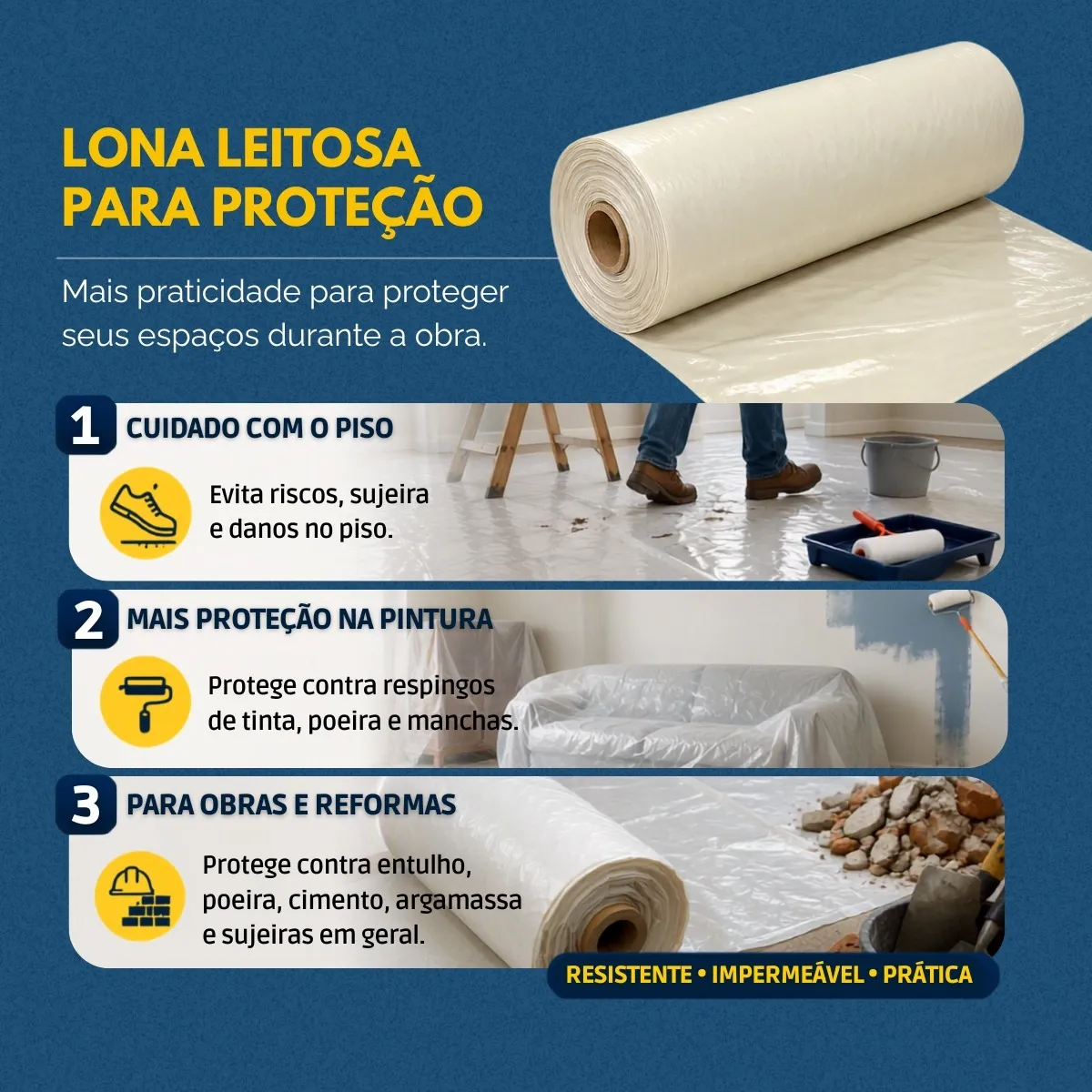 Lona Plástica Leitosa Para Proteção Obra Pintura Piso 4x50m - Imagem 3