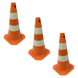 Kit 3 Cones 50cm De Sinalização Laranja E Branco Trânsito