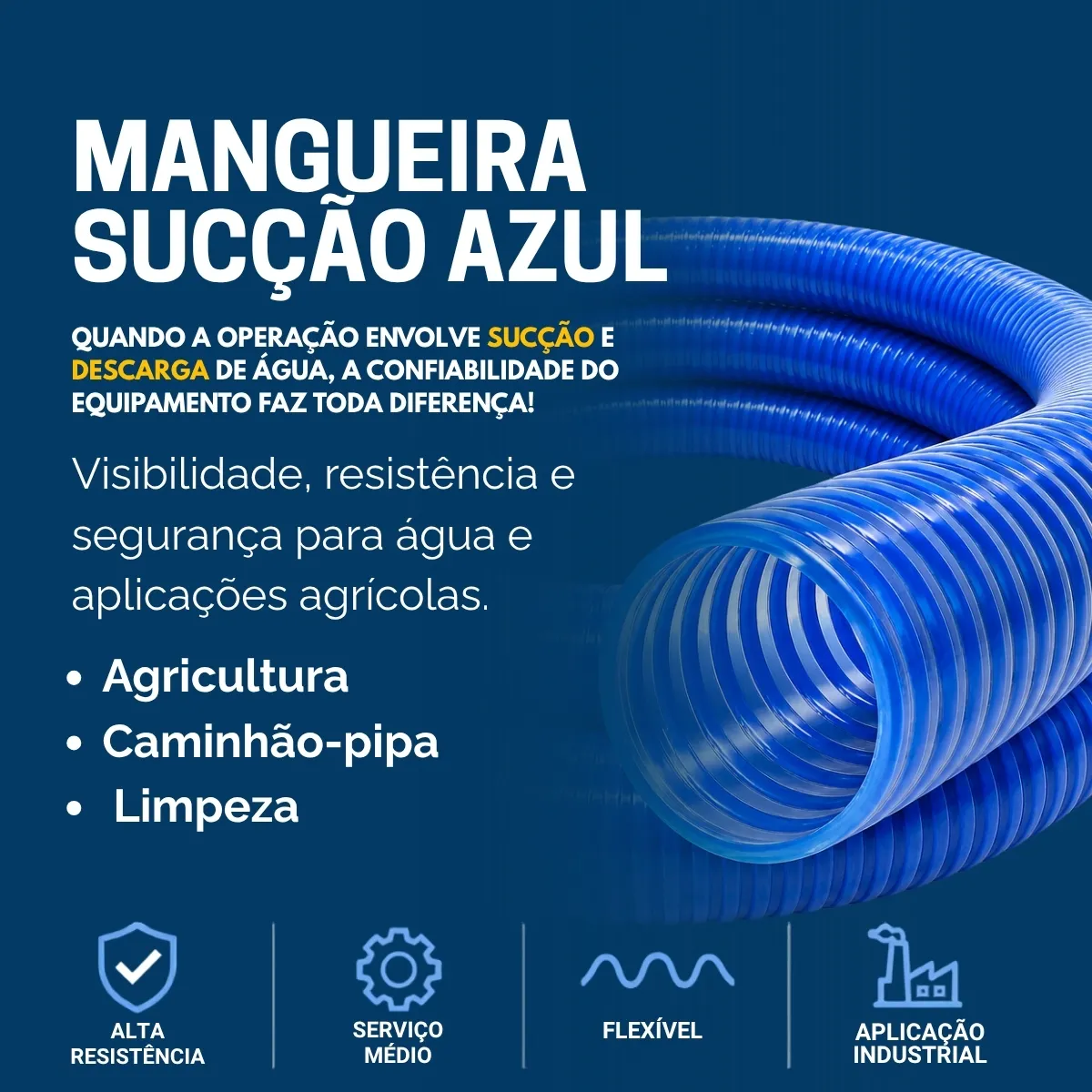Mangueira Sucção De Água 2 Polegada Azul Caminhão Pipa 5m - Imagem 4